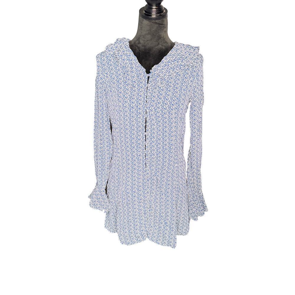 What Goes Around Comes Around Women's sz Large Blue Ruffle Dress Midi LS